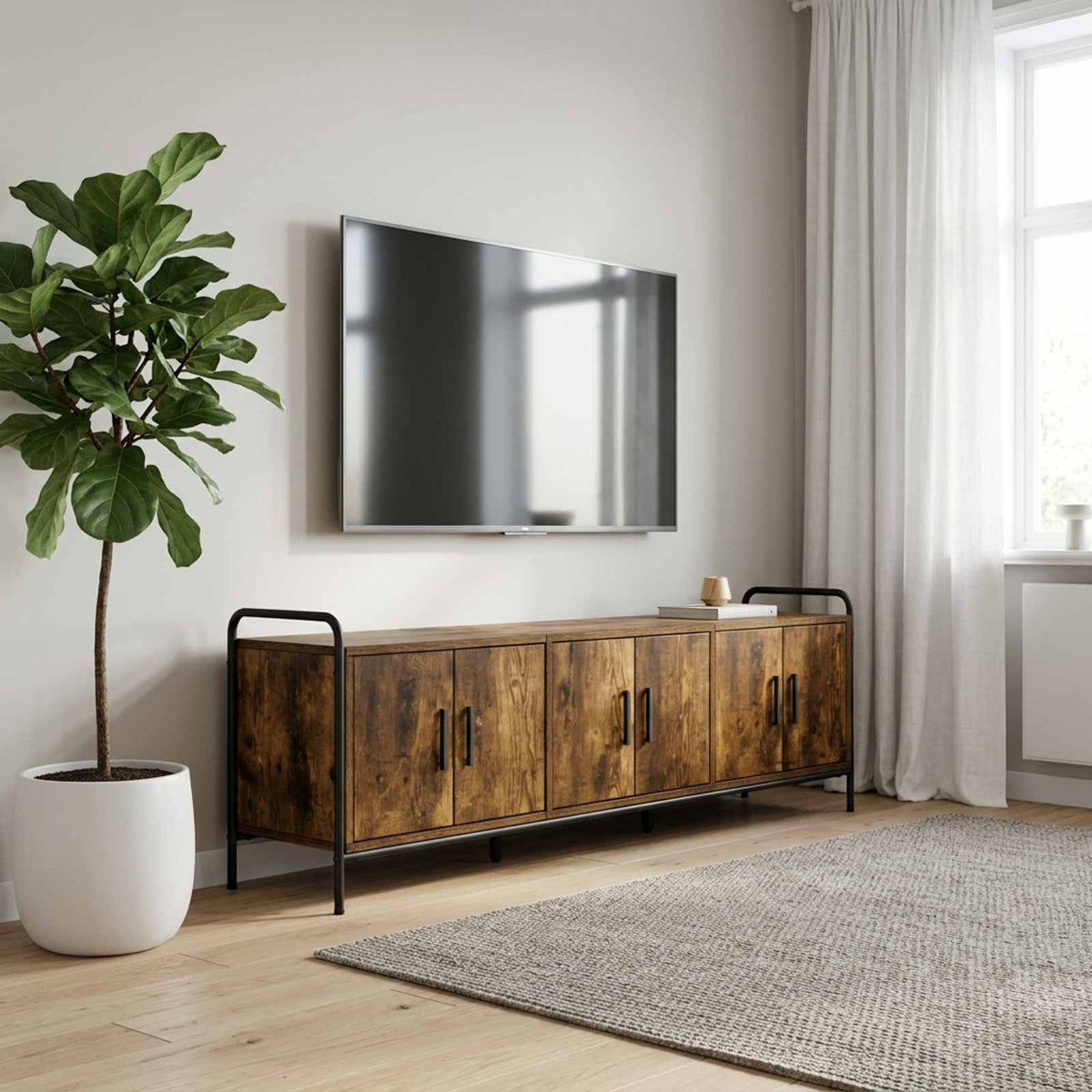 Tv-meubel 146 x 33 x 50 cm Gerookt eiken Bewerkt hout is nu te koop bij PeponiXL, paradijselijk wonen!