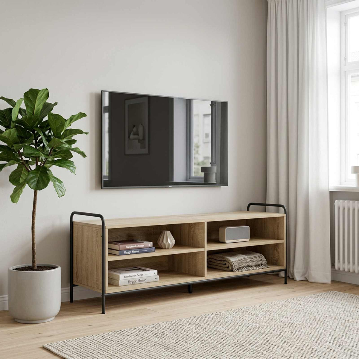 Tv-meubel 140 x 39,5 x 50 cm Sonoma Eiken Bewerkt hout is nu te koop bij PeponiXL, paradijselijk wonen!