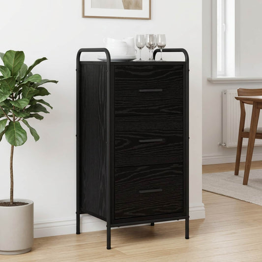 Dressoir Zwart eiken 97 x 33 x 81 cm Bewerkt hout is nu te koop bij PeponiXL, paradijselijk wonen!