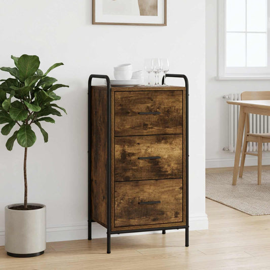 Dressoir Gerookt eiken 97 x 33 x 81 cm Bewerkt hout is nu te koop bij PeponiXL, paradijselijk wonen!