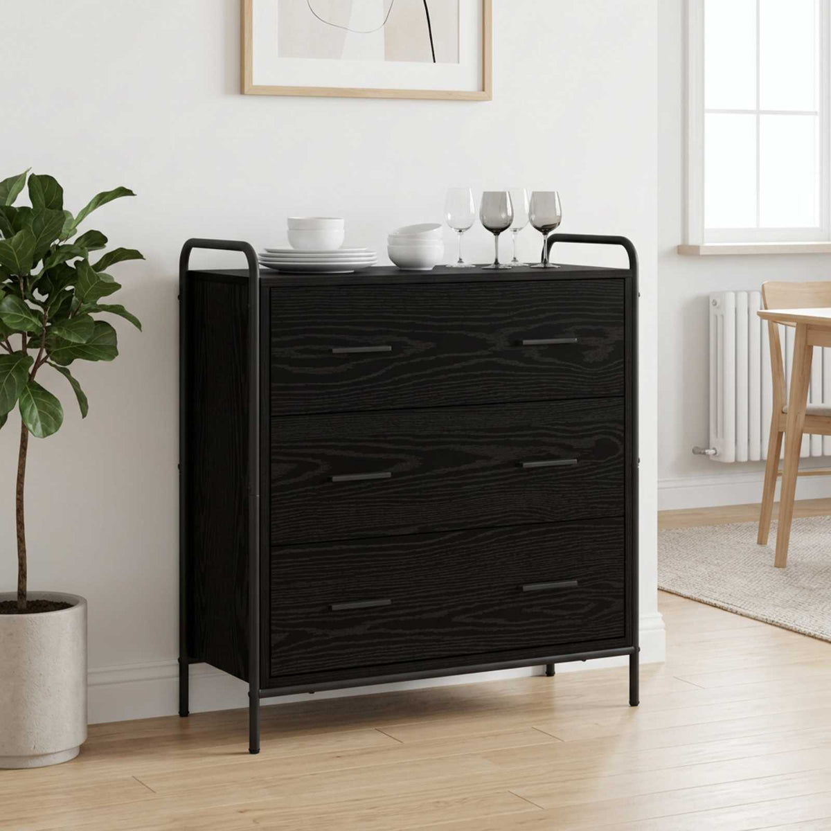 Dressoir Zwart eiken 97 x 33 x 81 cm Bewerkt hout is nu te koop bij PeponiXL, paradijselijk wonen!