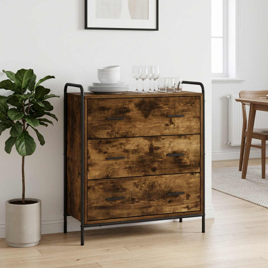 Dressoir Gerookt eiken 97 x 33 x 81 cm Bewerkt hout is nu te koop bij PeponiXL, paradijselijk wonen!