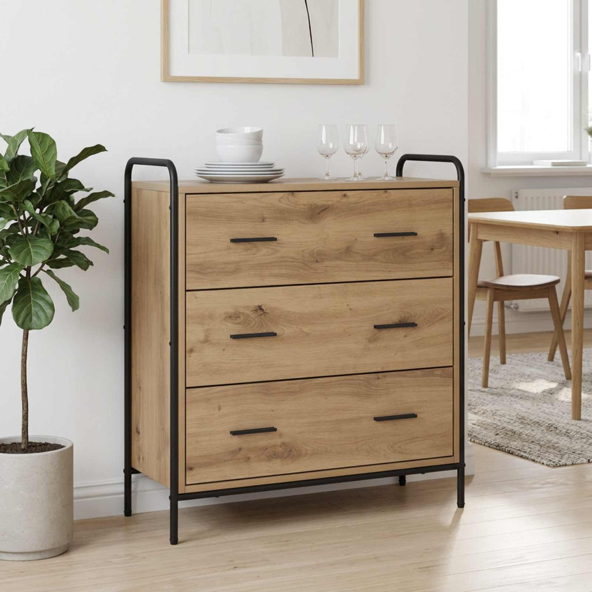 Dressoir Artisanaal eiken 97 x 33 x 81 cm Bewerkt hout is nu te koop bij PeponiXL, paradijselijk wonen!