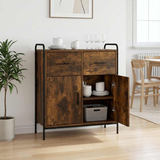 Dressoir Gerookt eiken 97 x 33 x 81 cm Bewerkt hout is nu te koop bij PeponiXL, paradijselijk wonen!