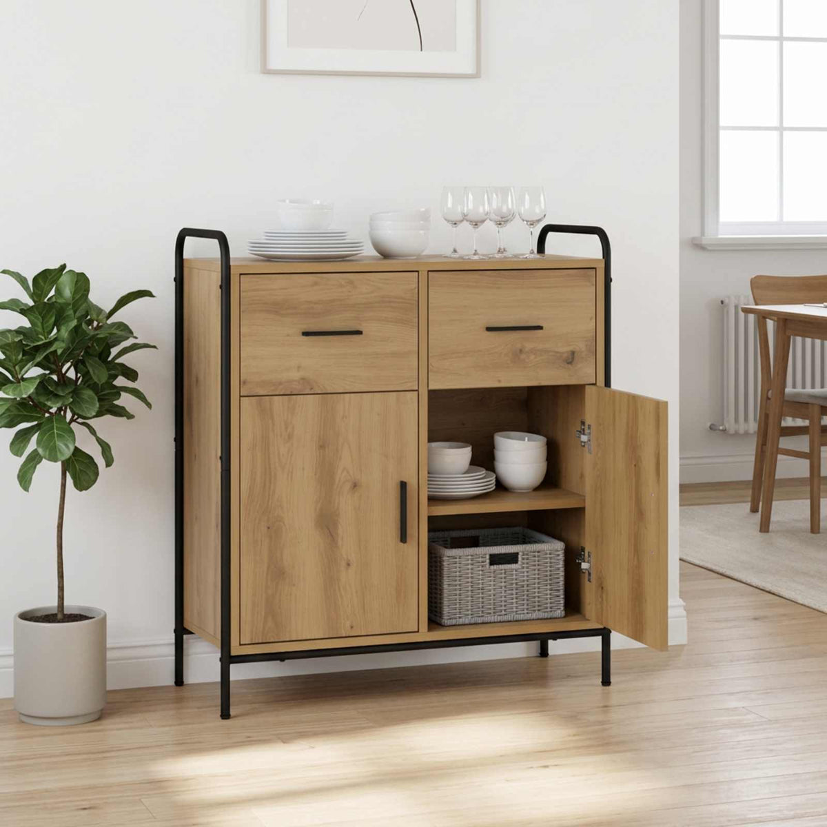 Dressoir Artisanaal eiken 97 x 33 x 81 cm Bewerkt hout is nu te koop bij PeponiXL, paradijselijk wonen!