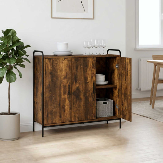 Dressoir Gerookt eiken 97 x 33 x 81 cm Bewerkt hout is nu te koop bij PeponiXL, paradijselijk wonen!