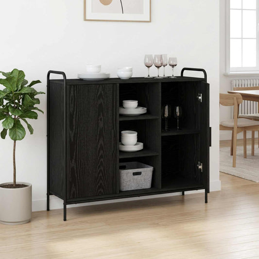 Dressoir Zwart eiken 97 x 33 x 81 cm Bewerkt hout is nu te koop bij PeponiXL, paradijselijk wonen!