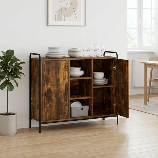 Dressoir Gerookt eiken 97 x 33 x 81 cm Bewerkt hout is nu te koop bij PeponiXL, paradijselijk wonen!
