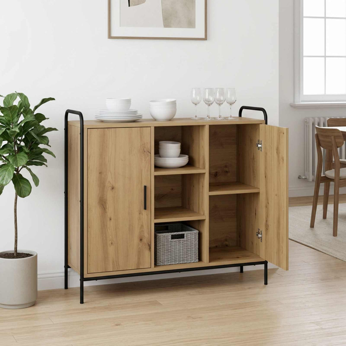 Dressoir Artisanaal eiken 97 x 33 x 81 cm Bewerkt hout is nu te koop bij PeponiXL, paradijselijk wonen!