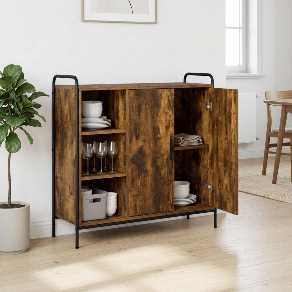 Dressoir Gerookt eiken 97 x 33 x 81 cm Bewerkt hout is nu te koop bij PeponiXL, paradijselijk wonen!