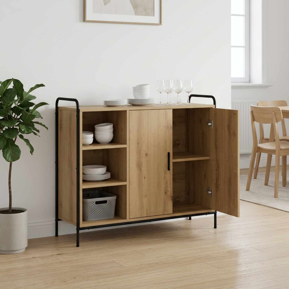 Dressoir Artisanaal eiken 97 x 33 x 81 cm Bewerkt hout is nu te koop bij PeponiXL, paradijselijk wonen!