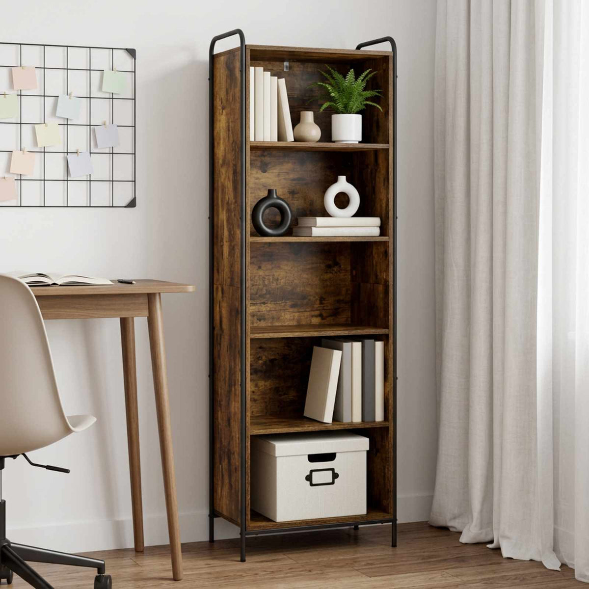 Boekenkast 55,5 x 33 x 174 cm Bewerkt hout Gerookt eiken is nu te koop bij PeponiXL, paradijselijk wonen!