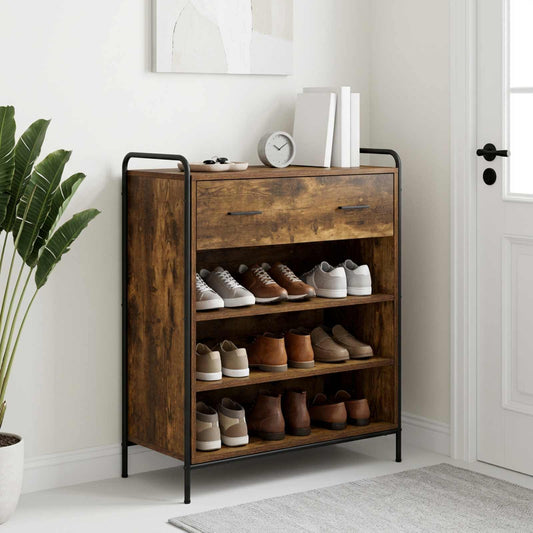 Schoenenkast 76 x 36,5 x 93 cm Bewerkt hout Gerookt eiken is nu te koop bij PeponiXL, paradijselijk wonen!