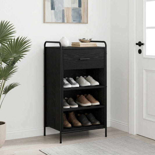 Schoenenkast 51 x 36,5 x 93 cm Bewerkt hout Zwart eiken is nu te koop bij PeponiXL, paradijselijk wonen!
