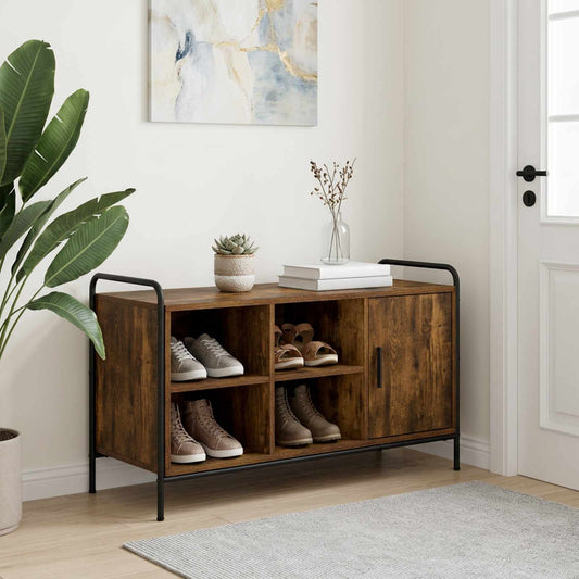 Schoenenkast 100 x 39,5 x 55,5 cm Bewerkt hout Gerookt eiken is nu te koop bij PeponiXL, paradijselijk wonen!