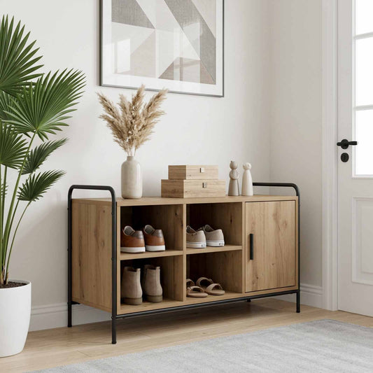 Schoenenkast 100 x 39,5 x 55,5 cm Bewerkt hout Artisanaal eiken is nu te koop bij PeponiXL, paradijselijk wonen!