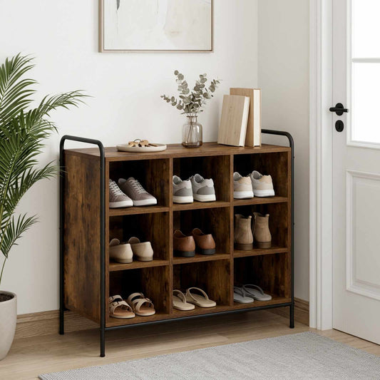 Schoenenkast 85 x 39,5 x 75 cm Bewerkt hout Gerookt eiken is nu te koop bij PeponiXL, paradijselijk wonen!