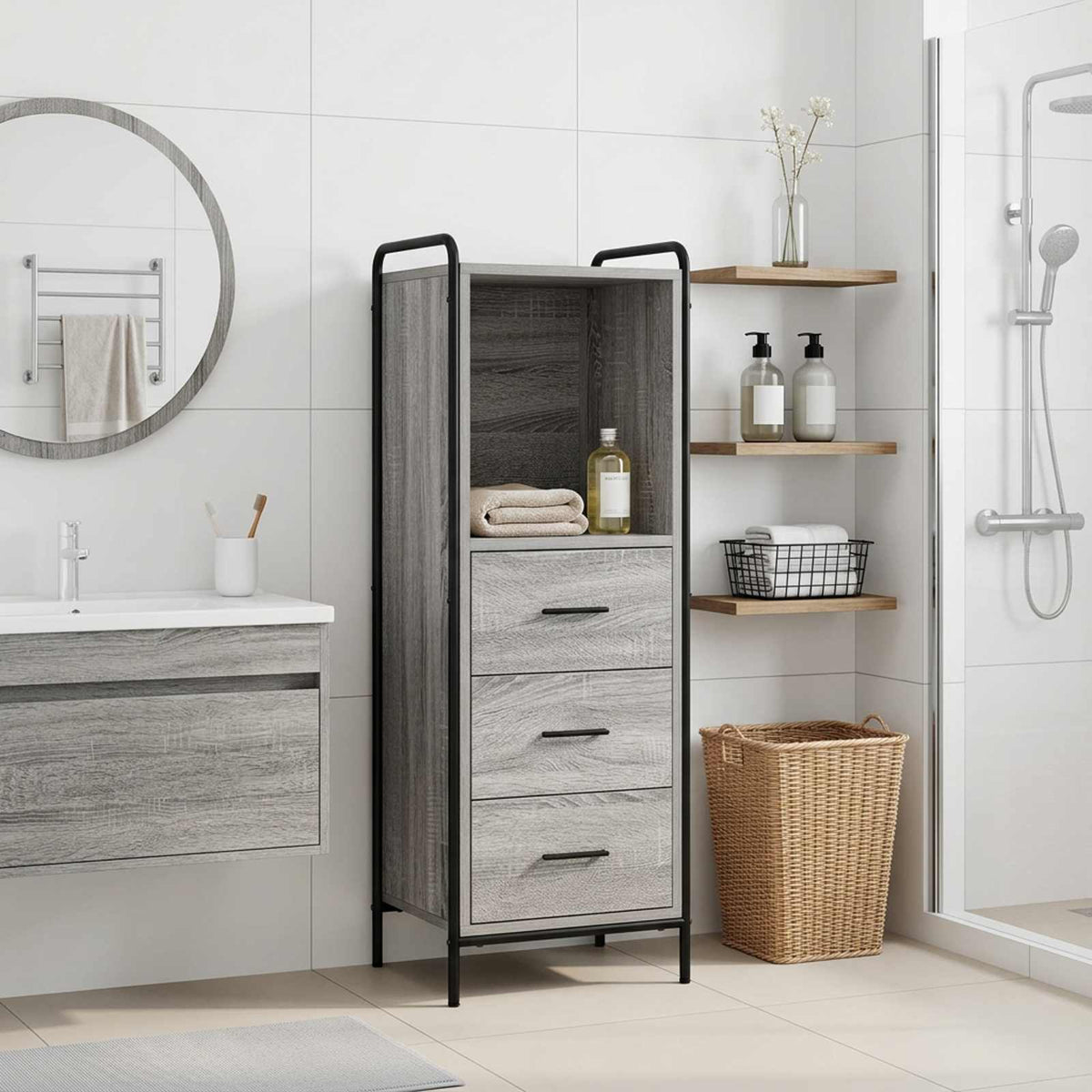 Badkamerkast Grijs Sonoma 40 x 36 x 109,5 cm Bewerkt hout is nu te koop bij PeponiXL, paradijselijk wonen!