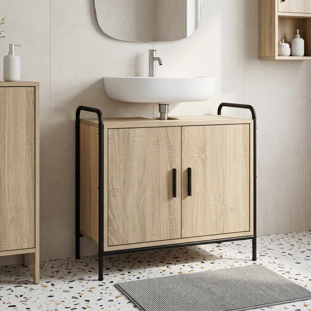 Badkamerkast Sonoma Eiken 65,5 x 34 x 61 cm Bewerkt hout is nu te koop bij PeponiXL, paradijselijk wonen!