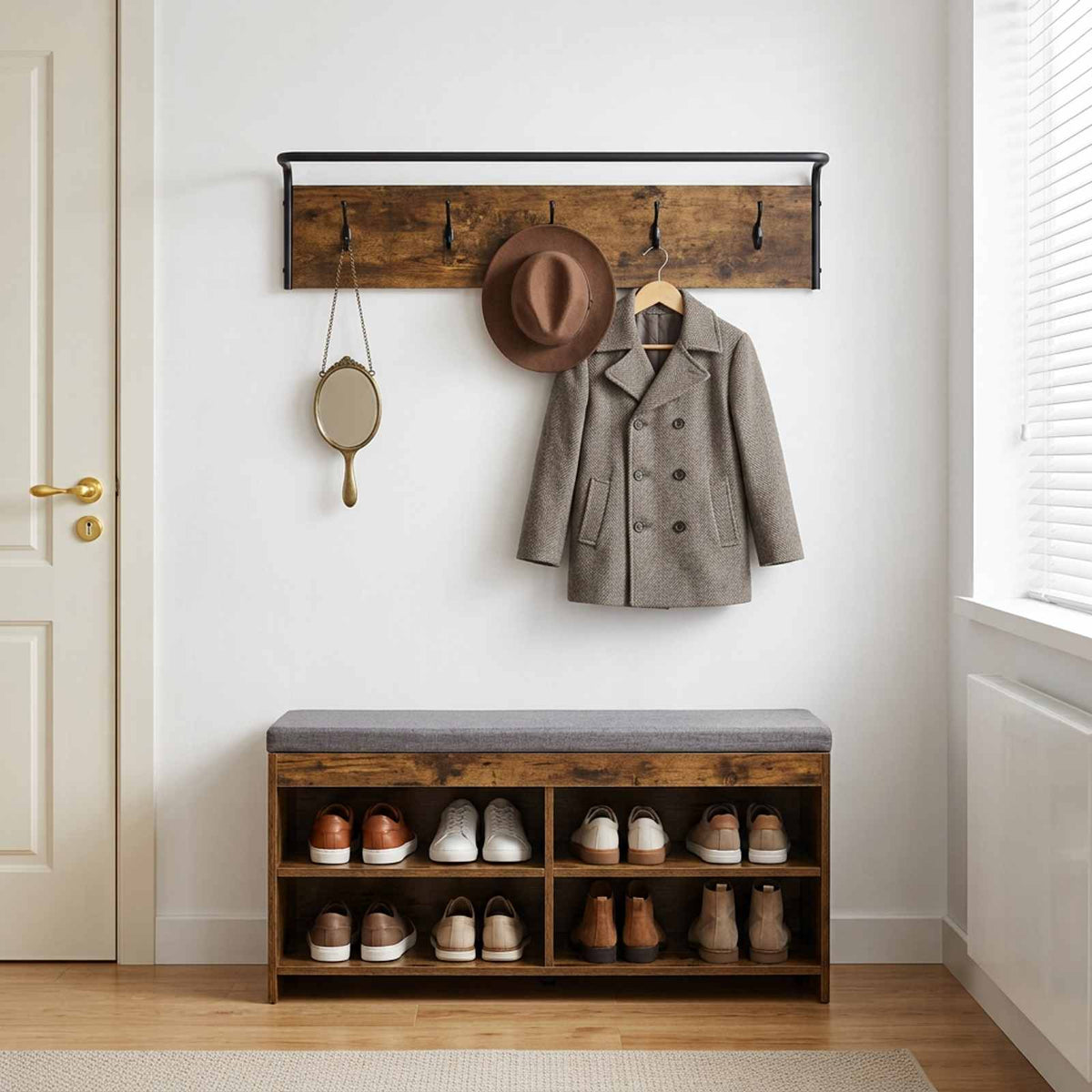Kapstok Gerookt eiken 100 x 30 x 25 cm Bewerkt hout is nu te koop bij PeponiXL, paradijselijk wonen!