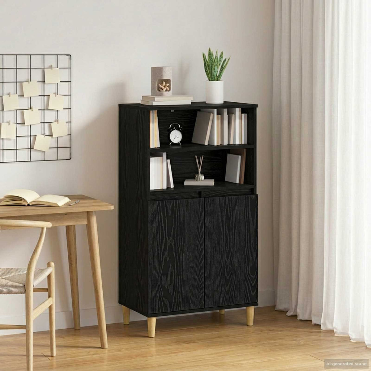 Hoge kast Zwart eiken 60 x 36 x 110 cm Bewerkt hout is nu te koop bij PeponiXL, paradijselijk wonen!
