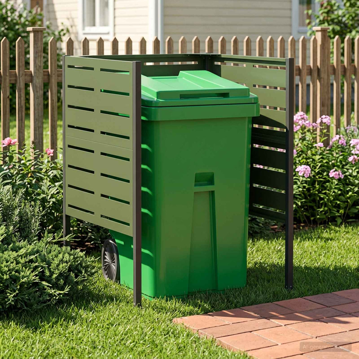 Afvalcontainer scherm 85 x 85 x 113 cm Staal Olijfgroen is nu te koop bij PeponiXL, paradijselijk wonen!