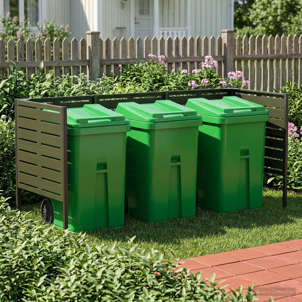 Afvalcontainer scherm 249 x 85 x 113 cm Staal Olijfgroen is nu te koop bij PeponiXL, paradijselijk wonen!