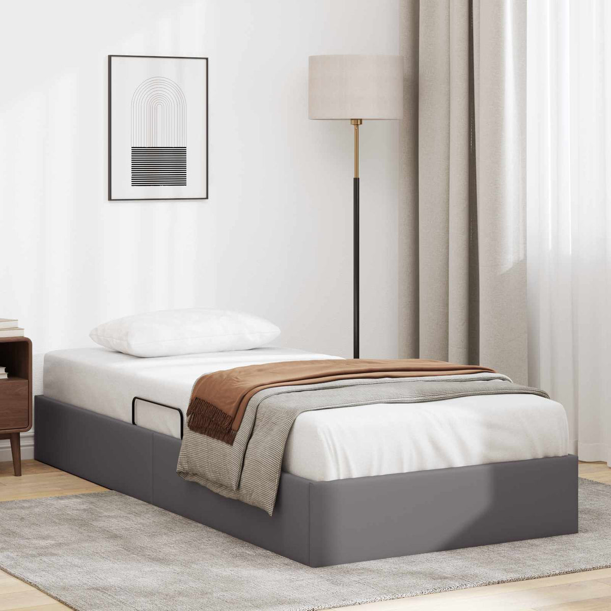Ottoman Bedframe met opslag Grijs 90 x 190 cm Nep Leer is nu te koop bij PeponiXL, paradijselijk wonen!