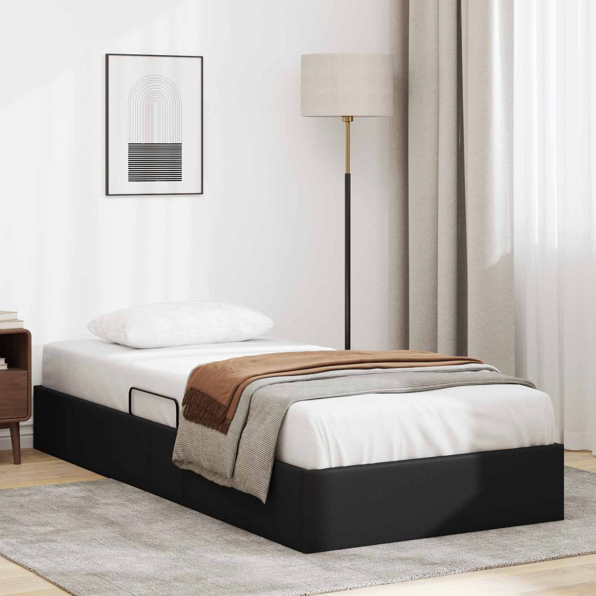 Ottoman Bedframe met opslag Zwart 90 x 200 cm Nep Leer is nu te koop bij PeponiXL, paradijselijk wonen!