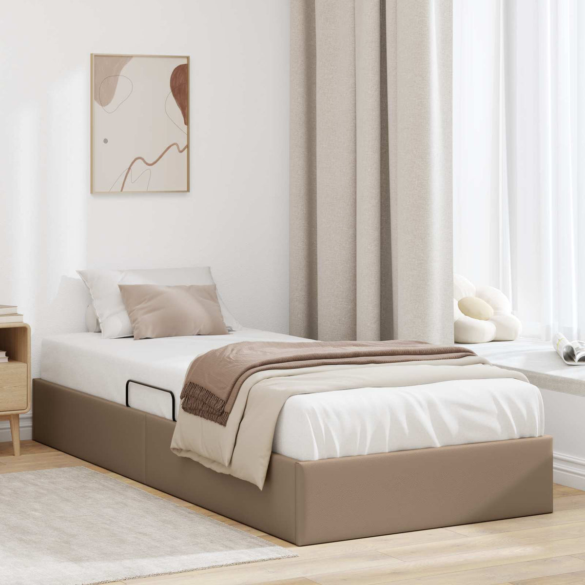 Ottoman Bedframe met opslag Cappuccino 90 x 200 cm Nep Leer is nu te koop bij PeponiXL, paradijselijk wonen!
