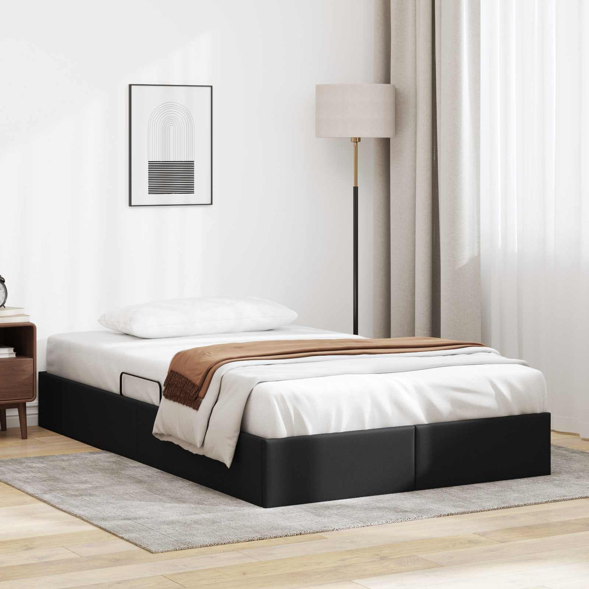 Ottoman Bedframe met opslag Zwart 120 x 190 cm Nep Leer is nu te koop bij PeponiXL, paradijselijk wonen!