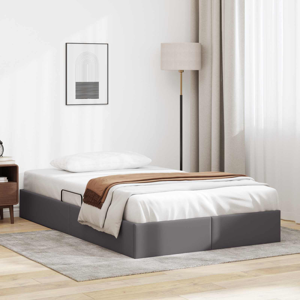Ottoman Bedframe met opslag Grijs 120 x 200 cm Nep Leer is nu te koop bij PeponiXL, paradijselijk wonen!