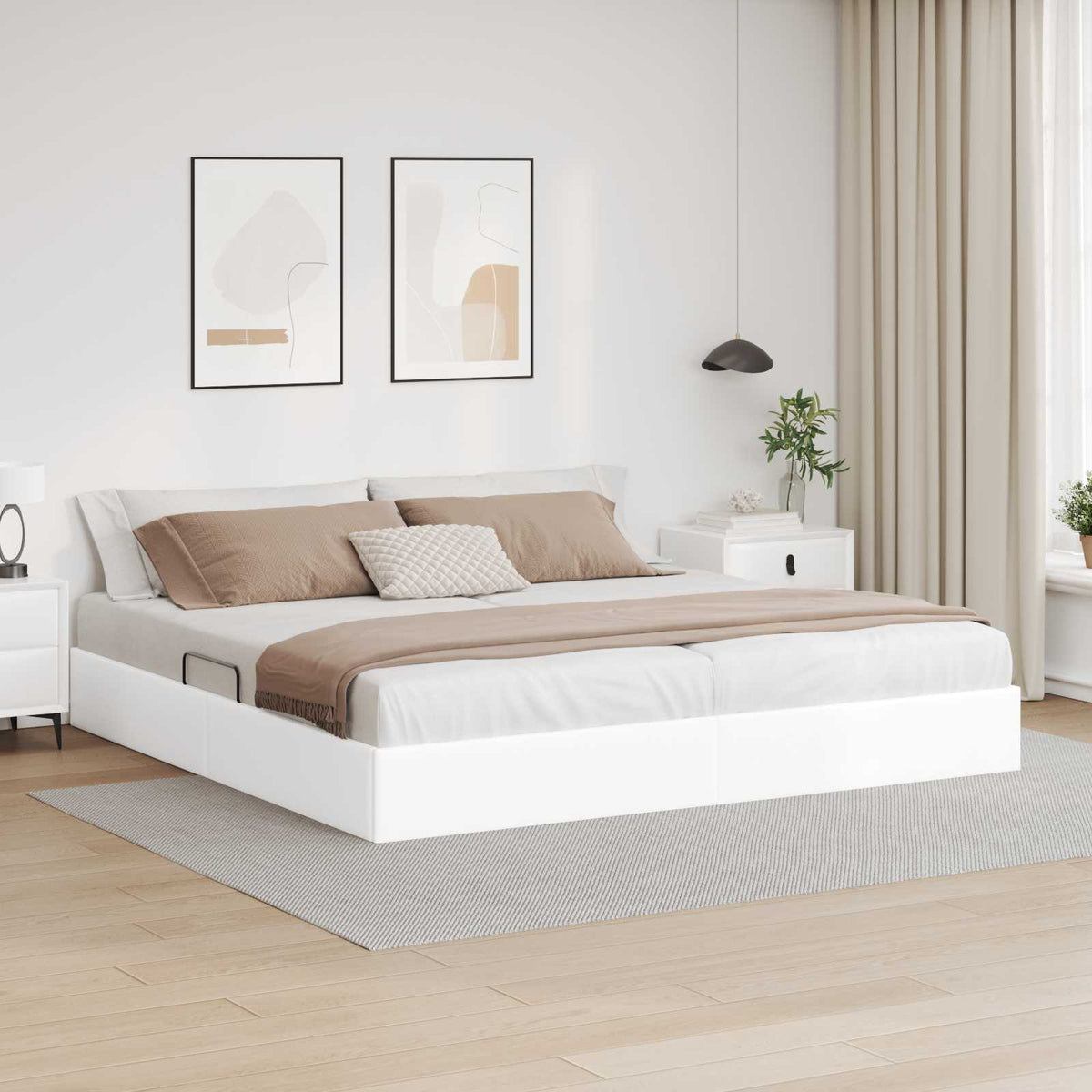 Ottoman Bedframe met opslag Puur Wit 200 x 200 cm Nep Leer is nu te koop bij PeponiXL, paradijselijk wonen!