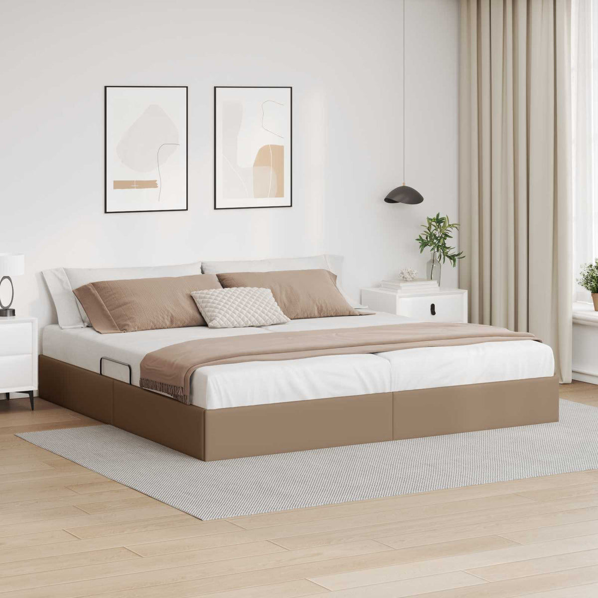 Ottoman Bedframe met opslag Cappuccino 200 x 200 cm Nep Leer is nu te koop bij PeponiXL, paradijselijk wonen!