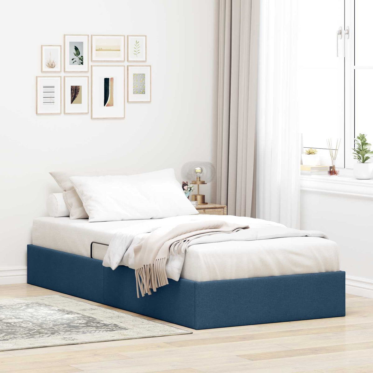 Ottoman Bedframe met opslag Blauw 90 x 190 cm Stof is nu te koop bij PeponiXL, paradijselijk wonen!
