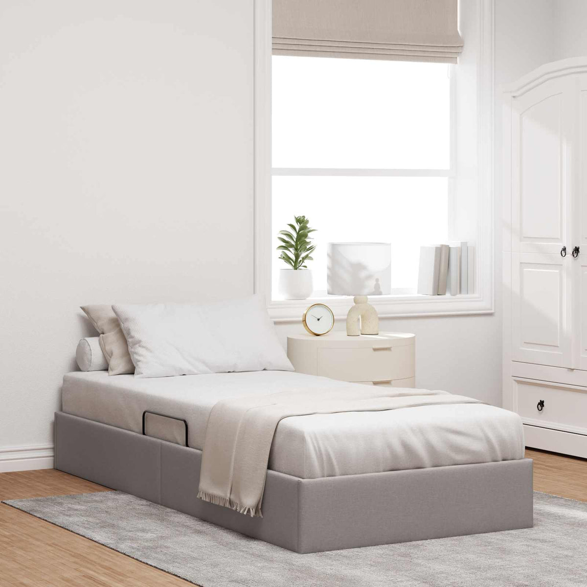 Ottoman Bedframe met opslag Taupe 90 x 200 cm Stof is nu te koop bij PeponiXL, paradijselijk wonen!