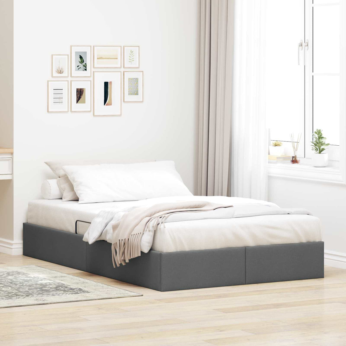 Ottoman Bedframe met opslag Donkergrijs 120 x 190 cm Stof is nu te koop bij PeponiXL, paradijselijk wonen!