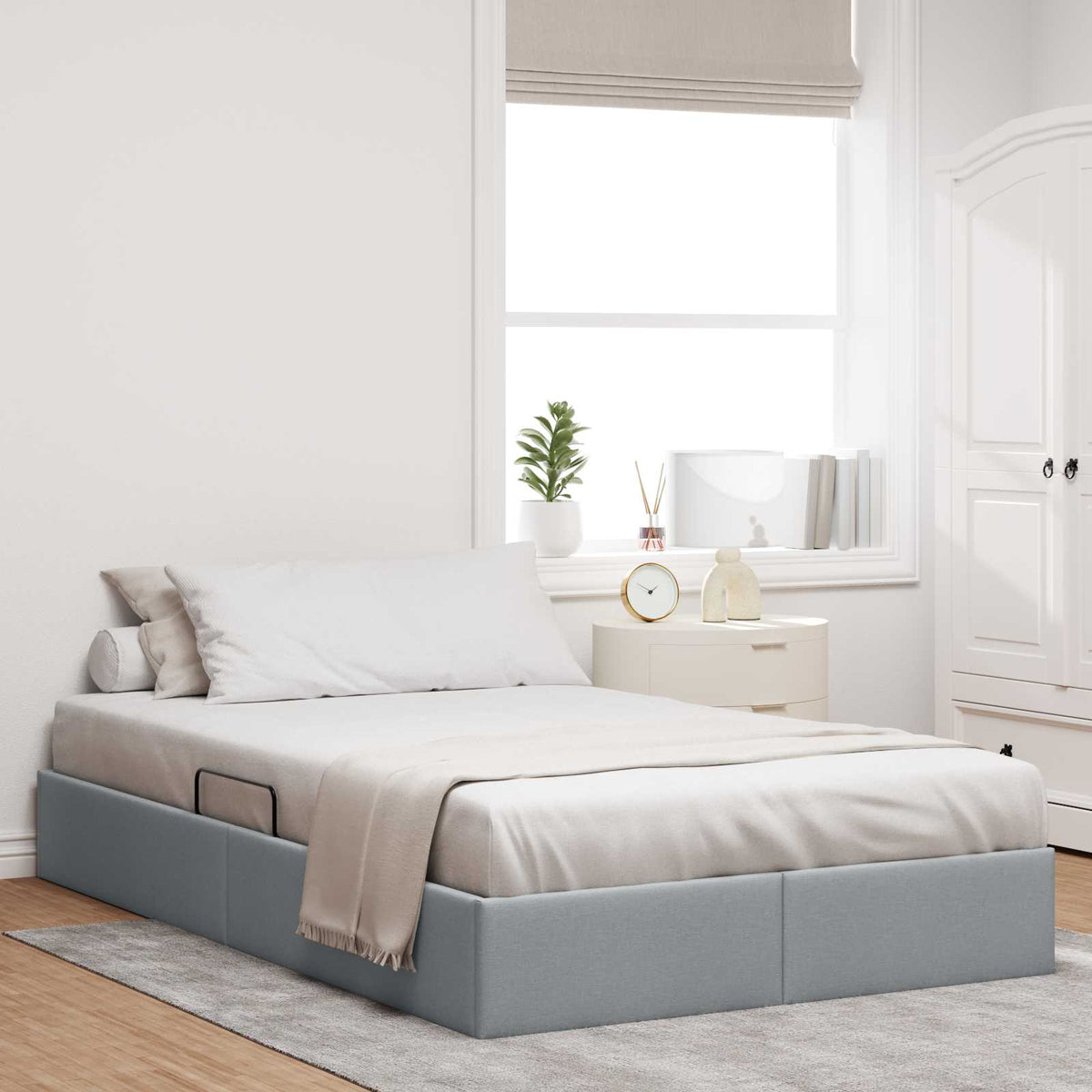 Ottoman Bedframe met opslag Lichtgrijs 120 x 200 cm Stof is nu te koop bij PeponiXL, paradijselijk wonen!