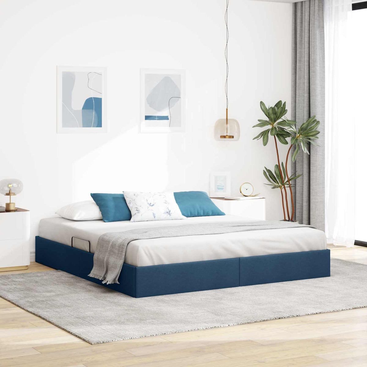 Ottoman Bedframe met opslag Blauw 180 x 200 cm Stof is nu te koop bij PeponiXL, paradijselijk wonen!