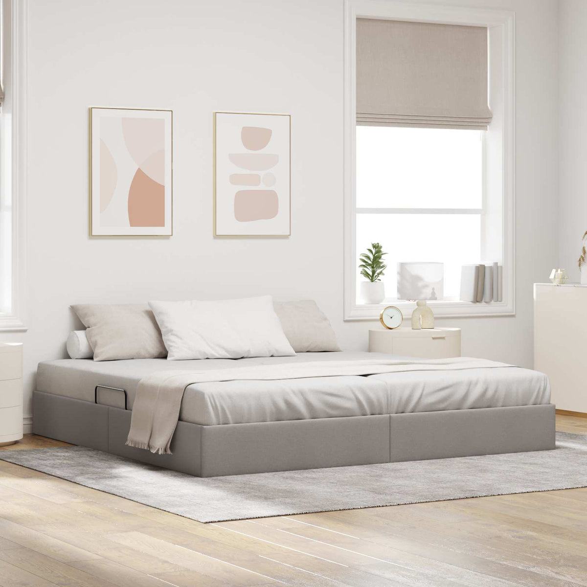 Ottoman Bedframe met opslag Taupe 200 x 200 cm Stof is nu te koop bij PeponiXL, paradijselijk wonen!
