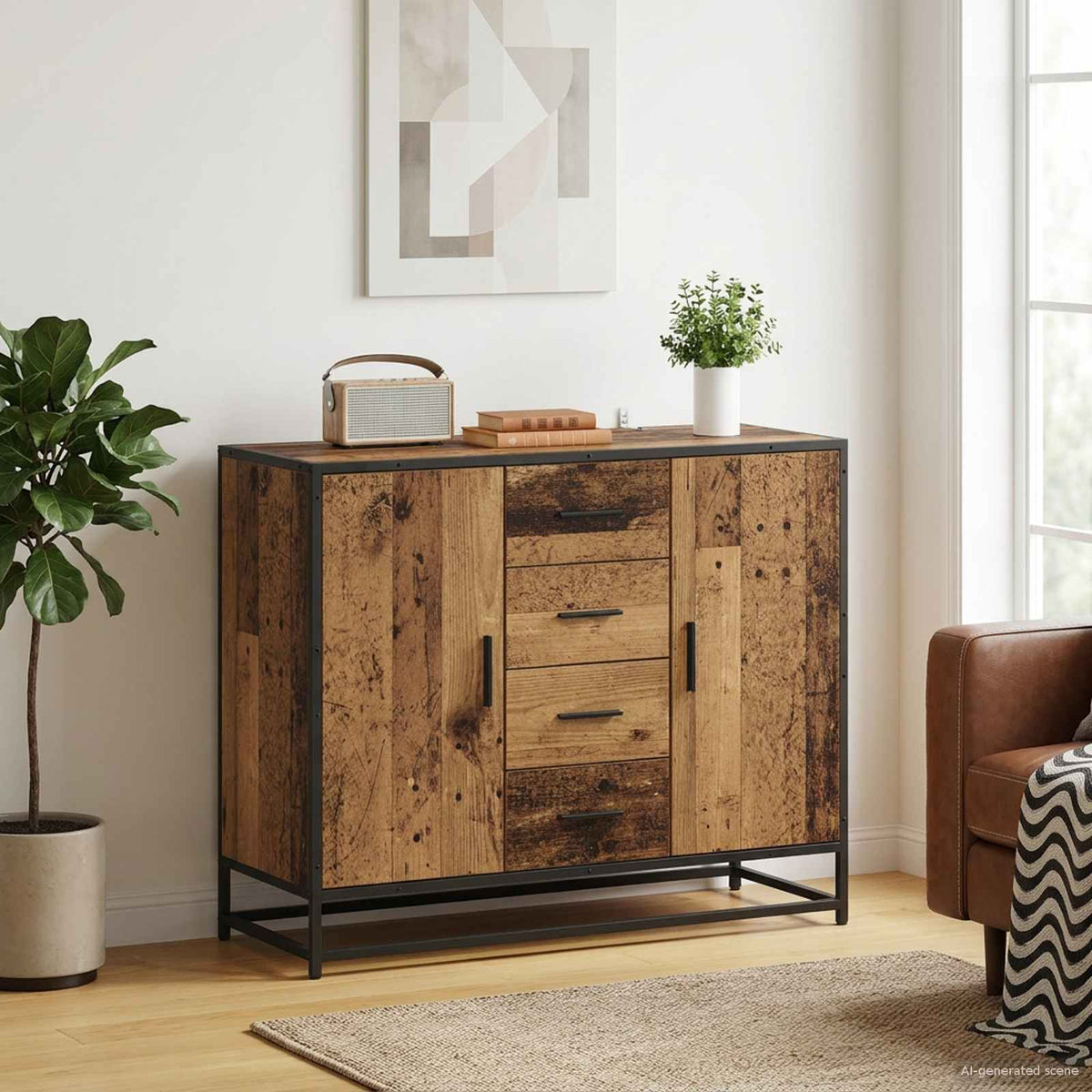 Dressoir Oud hout 92 x 35 x 76 cm Bewerkt hout is nu te koop bij PeponiXL, paradijselijk wonen!
