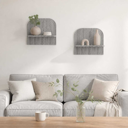 Wandplank 2 st Grijs Sonoma 41 x 13.5 x 37.5 cm Bewerkt hout is nu te koop bij PeponiXL, paradijselijk wonen!