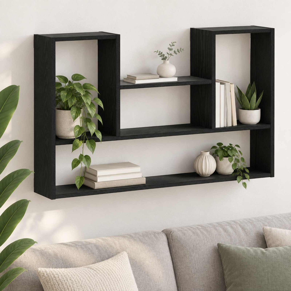 Wandplank Zwart 100 x 17 x 60 cm Bewerkt hout is nu te koop bij PeponiXL, paradijselijk wonen!