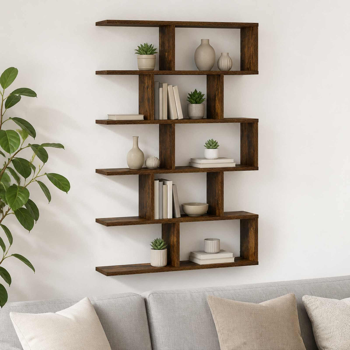 Wandplank Gerookt eiken 70 x 17 x 101 cm Bewerkt hout is nu te koop bij PeponiXL, paradijselijk wonen!