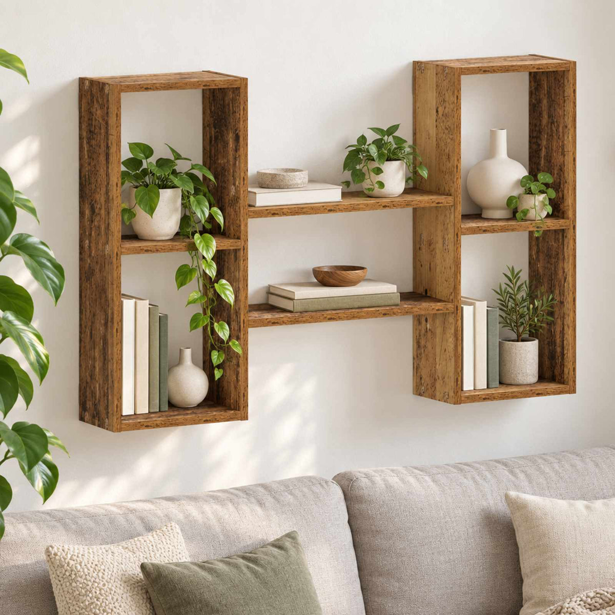 Wandplank Oud hout 102 x 17 x 59 cm Bewerkt hout is nu te koop bij PeponiXL, paradijselijk wonen!