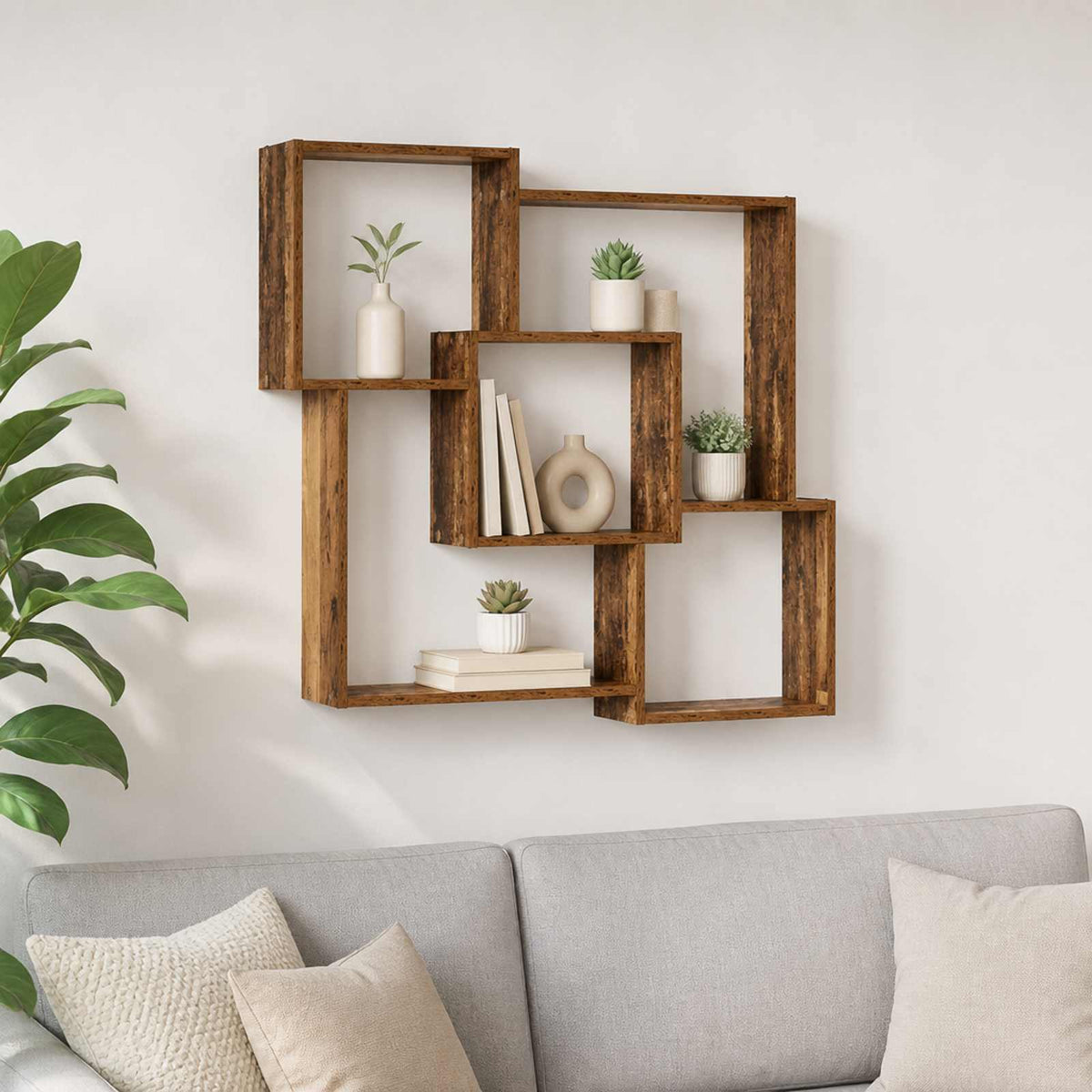 Wandplank Oud hout 98 x 17 x 91 cm Bewerkt hout is nu te koop bij PeponiXL, paradijselijk wonen!