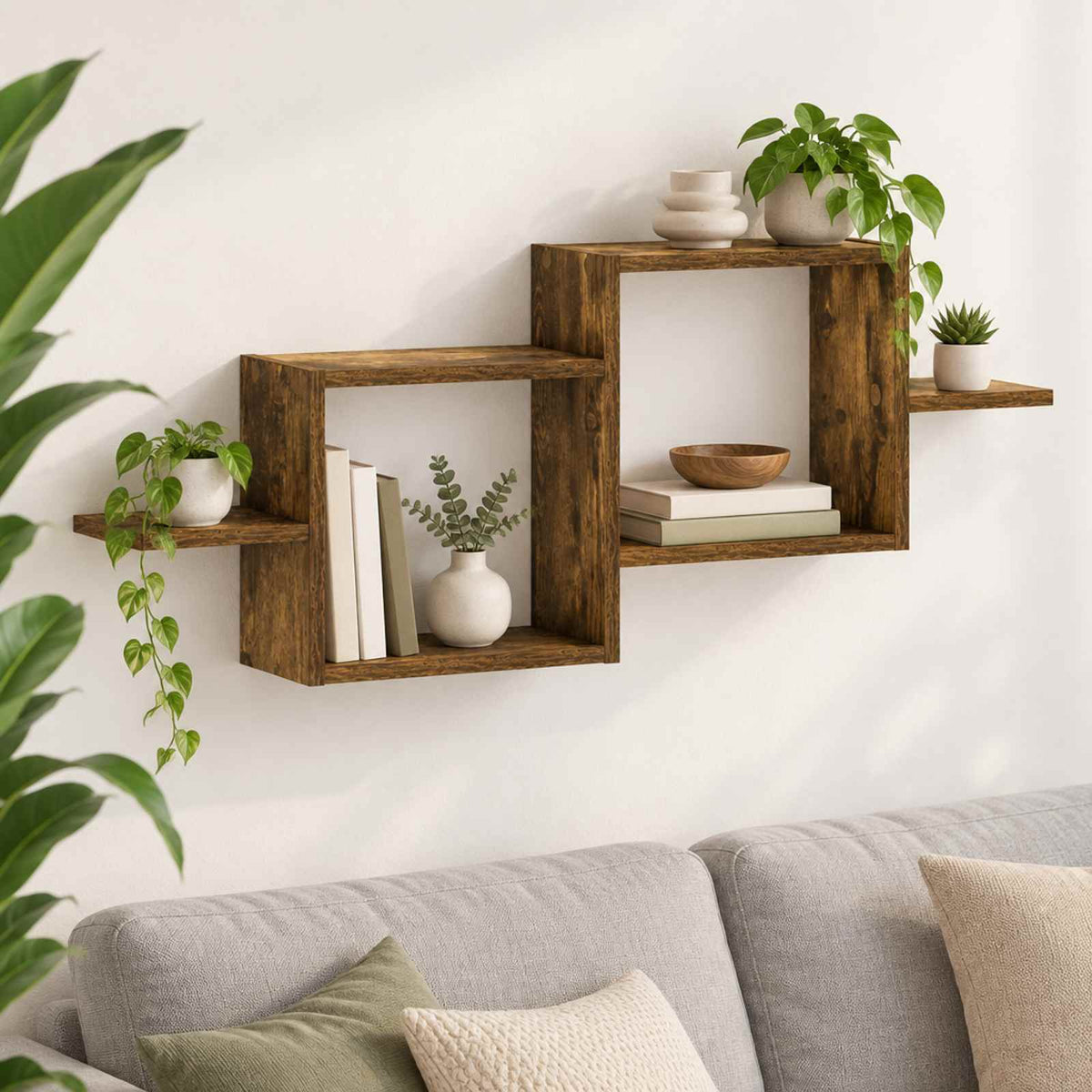 Wandplank Gerookt eiken 95 x 17 x 37 cm Bewerkt hout is nu te koop bij PeponiXL, paradijselijk wonen!