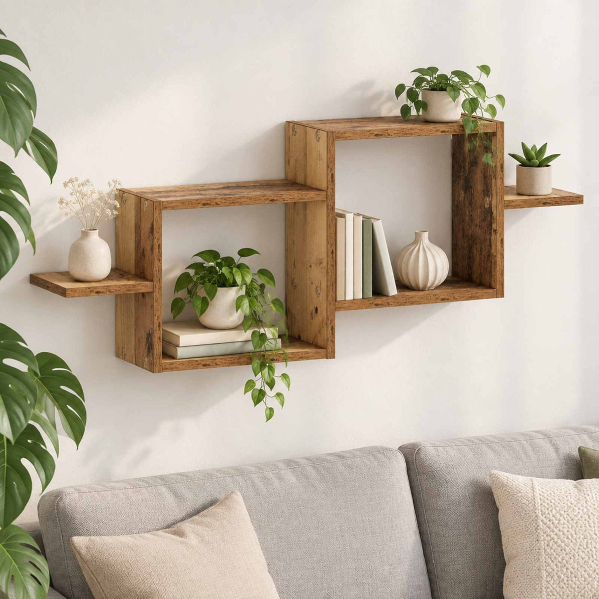Wandplank Oud hout 95 x 17 x 37 cm Bewerkt hout is nu te koop bij PeponiXL, paradijselijk wonen!