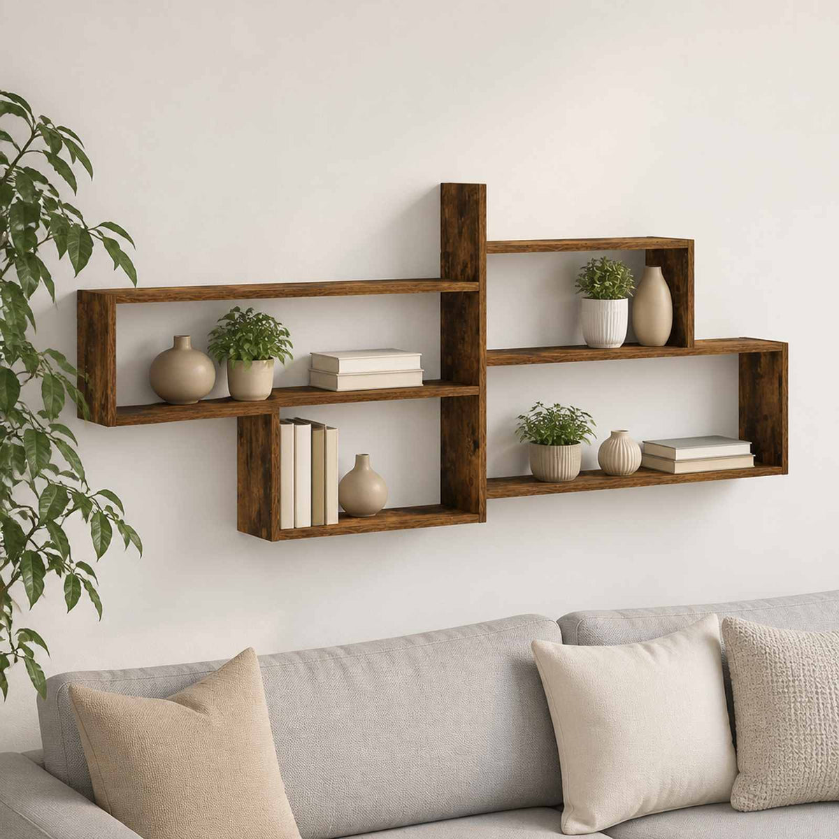 Wandplank Gerookt eiken 168.5 x 17 x 68 cm Bewerkt hout is nu te koop bij PeponiXL, paradijselijk wonen!
