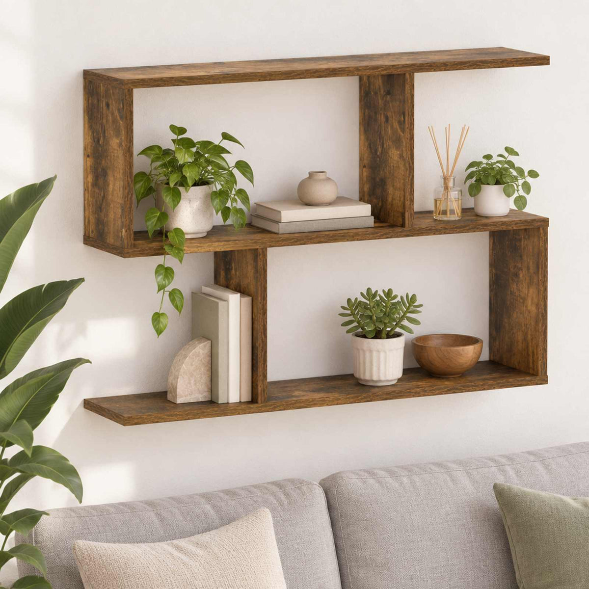 Wandplank Gerookt eiken 72 x 17 x 55.5 cm Bewerkt hout is nu te koop bij PeponiXL, paradijselijk wonen!